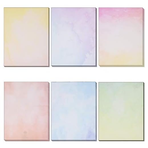 120 Pack Water Color Stationery Paper Set 6 Watercolor Designs Double Sided 8.5"X 11" Decorative Letter Sheets for Writing Calligraphy, Printing, Scrapbook Crafts, Letterhead, Certificate & Invitation