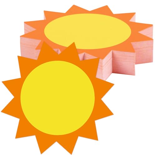 MoDooris 120PCS Gold Sun Cutouts Double-Sided Sun Shape Die Cut 4 Bulletin Board Decor Summer Paper Cutouts Classroom Decorations with Point Glue for Classroom Wall Décor School Crafts Party Supplies