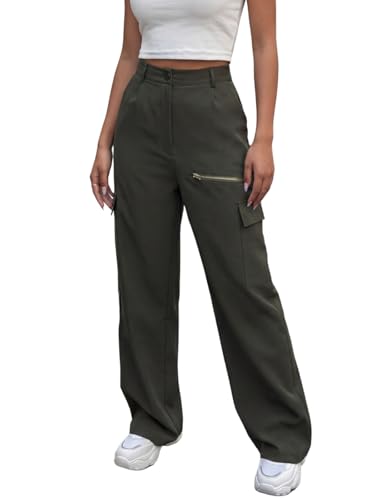 Image of GRECIILOOKS Cargo Pants For Woman | Trousers For Womans |High Waist Trouser for Women - Flared Parachute Pants with Side Pockets |Womens Cargo Pant | Elegant for College & Events (Available in Plus Size)