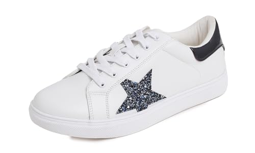 Image of Feversole Women's Featured PU Leather Colorful Lace-Up Sneaker White Glitter Night Bue Star Star UK 5