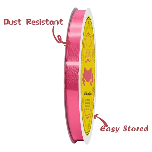Image of Double Face Hot Pink Satin Ribbon 3 /8 inch X 50 Yards Polyester Hot Pink Ribbon for Gift Wrapping Very Suitable for Weddings Party Hair Bow Invitation Decorations and More