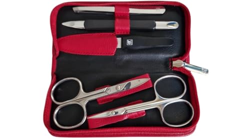 Zwilling Manicure Set 5 Pieces - Manicure - Nail Scissors - Tweezers - Nail Care - Zip Case - Leather Case - 13.8 x 6.5 x 2.5 cm - Red
