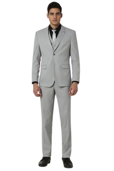VYOM Enterprise Men's Slim Regular Fit 3 Pieces Suit Set Notch Lapel Suit with Double Breasted Waistcoat Crocodile (34, Grey)-picture-21