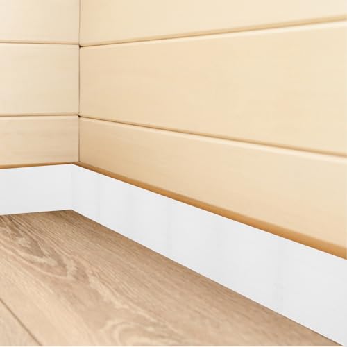 Decoración de paredes y zócalos con rodapié blanco madera autoadhesivo y flexible de 5 cm 8