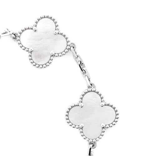 Pre-Loved Vintage Alhambra 5 Motifs Bracelet 18K White Gold and Mother of Pearl, White Gold4