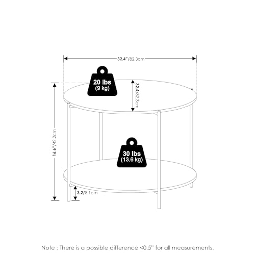 Furinno BESI Coffee Table, 2-Tier Round Coffee Table with Storage, Shelf and Metal Legs, for Living Room, Light Marble by Furinno - Image 3