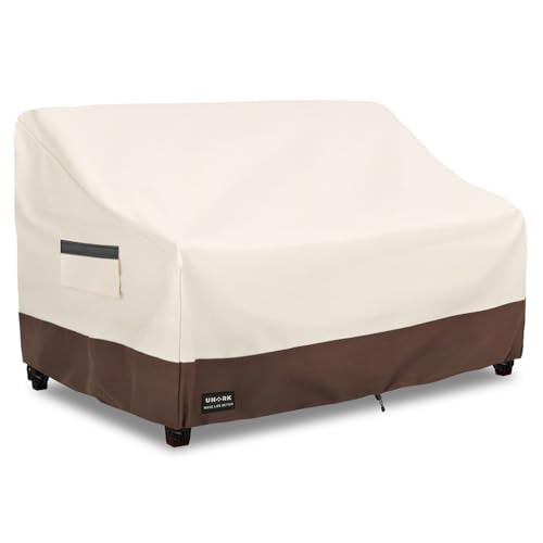 UNARK Outdoor 2-Seater Loveseat Cover Waterproof Heavy Duty Patio Furniture Covers 58W x 33D x 32H Inches Outdoor Couch Cover Sofa Covers for Patio Furniture Waterproof Beige and Brown
