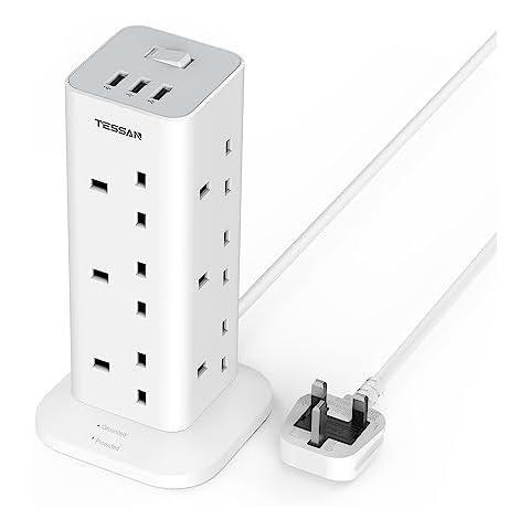 TESSAN 12 Way Extension Lead with USB Cover