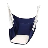 Mearrineser ハンモックの屋内屋外のパティオ 厚くされたキャンバスの椅子の振動の懸濁液のキャンバスの洗濯できるの懸濁液のロープの すべての包含の振動 屋内独立したのキャンプ 屋内の (ダークブルー)