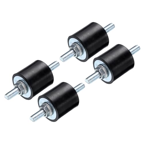 QUARKZMAN 4 Stück M6x18mm Gummipuffer mit Gewindebolzen 25x25mm männliche Vibrationsdämpfer verzinkt zylindrische Gewindehalterungen Antivibrationsisolatoren mit 8 Stück M6 Sicherungsmuttern