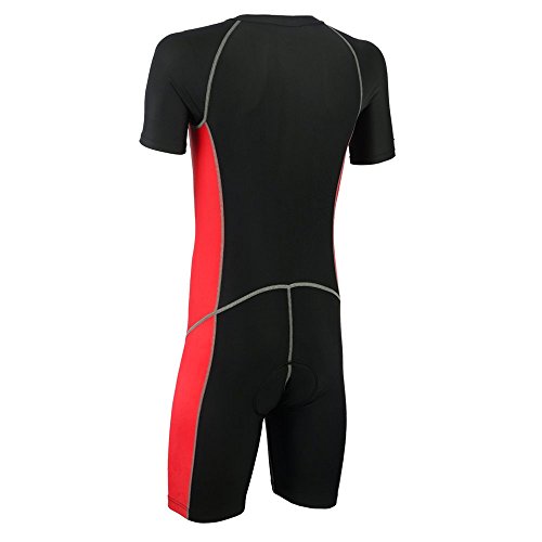 Deckra Cycling Skinsuit Short Sleeve Jersey Short One Piece Set Bike Tri-Suit (Black/Red, XX-Large)