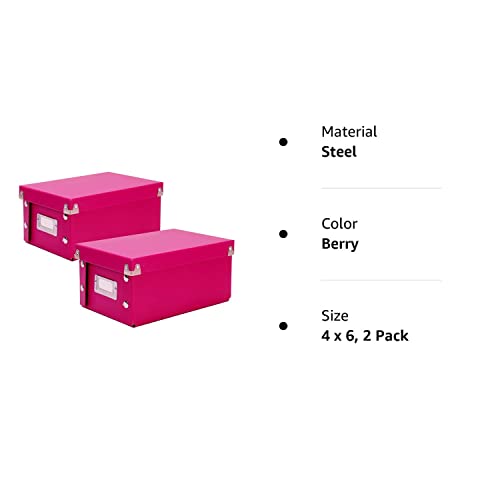 Snap-N-Store Index Card Holder Storage Box - Collapsible Organizer Box Fits 1100 Flash Cards - Business, Recipe, Or Note Card - 4 X 6, 2 Pack, Berry #TOP6