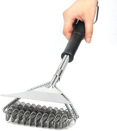 Heavy Duty 18 Stainless Steel Bristle Free BBQ Grill Brush with Scraper - Perfect for Cleaning Indoor & Outdoor Grills- with Extra Strong Grip Handle - Safe for All Grates