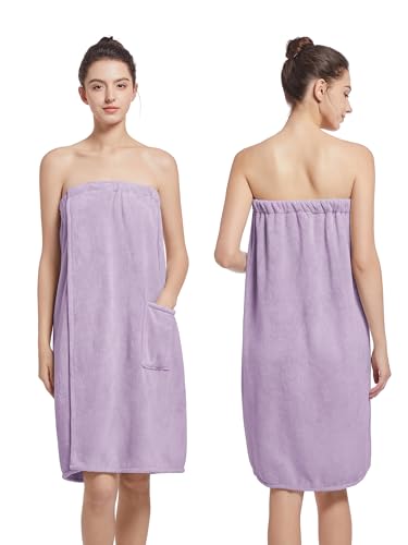 Image of Women'S Soft Wrap Towel Full Length,Bath Robe After Shower Female Plush Long,Spa Bathrobes Lightweight With Pockets
