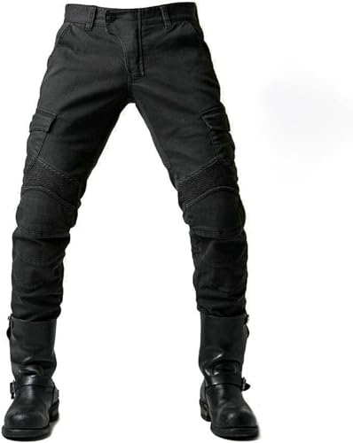 Fashionapple Motorradhose für Herren, Motorradjeans aus atmungsaktivem von hoher Qualität Straight Fit mit abnehmbaren Schutzpads für Racing Fahrrad (Schwarz, L)