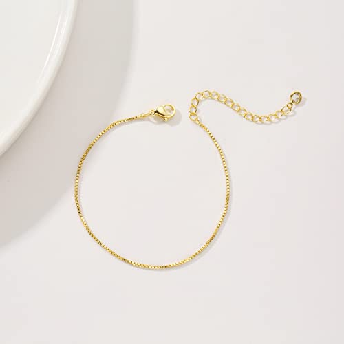 Tasiso Gold Bracelets For Women 14K Gold Box Chain Link Bracelet Simple Dainty Layering Gold Chain Bracelet Everyday Stackable Handmade Jewelry Gifts #TOP5
