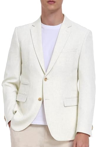 Casual Linen Blazer Men's Lightweight Jackets for Summer Beach Wedding Travel 2 Button Flap Pocket Slim Fit Sport Coats