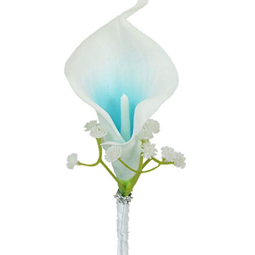 Lily Garden Artificial Flower Calla Lily Boutonniere Corsage with Ribbon (Turquoise Picasso)