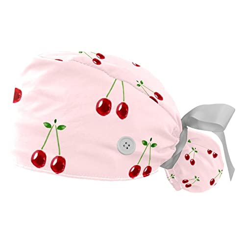Chapeaux de travail pour hommes et femmes avec calot chirurgical ajustable et imprimé cerise