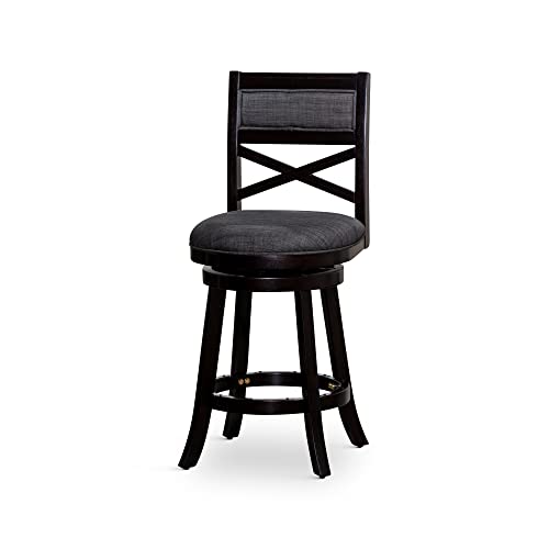 Dty Indoor Living Meeker X Back Fabric Swivel Stool, 24” Counter Height, Espresso Finish, Charcoal Fabric Seat #TOP2