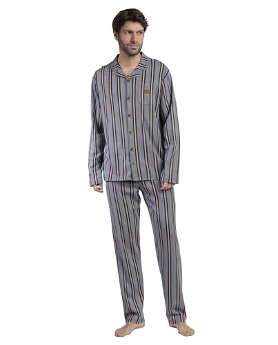 Antonio Miro Pijama Hombre Invierno 100% Algodón – Pijama de Hombre Abierto Pointe B con Camiseta Abierta de Manga Larga y Pantalón Largo con Cintura Ajustable, Color Marino, Talla XXL