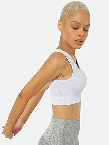 Image of Women's Slip-On Sports Bra | Lightly Padded | Seamless Technology Full-Coverage Sports Bra | Racerback Medium-Impact Silver