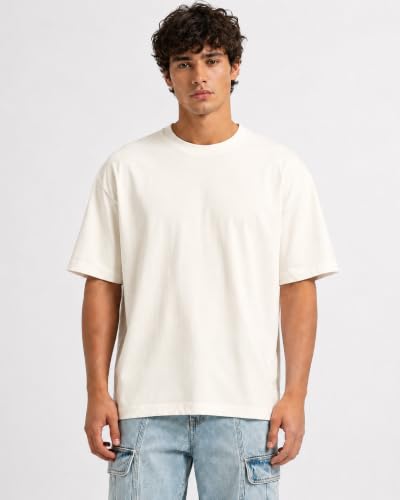 Image of VEL Plain Heavy GSM Cotton Oversized T-Shirt Baggy Fit Drop Shoulder Half Sleeves Round Neck Solid Pure 100% Cotton T-Shirt for Men (Pack of 3)