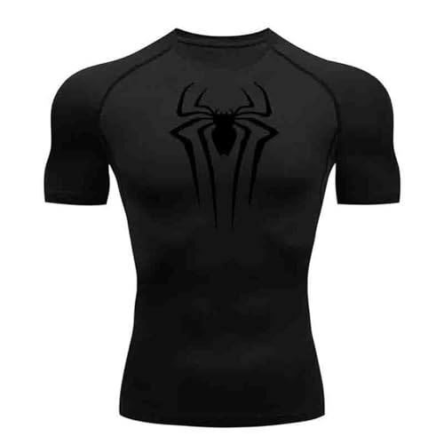 Herren Spider Print Kompressionsshirt, schnell trocknendes T-Shirt, Gym Lauftrikot, atmungsaktiv Kurzarm, Frühling, Sommer Bodybuilding-T-Shirts für Herren, Top, modisch, Workout, Muskeln, kurzärmelig