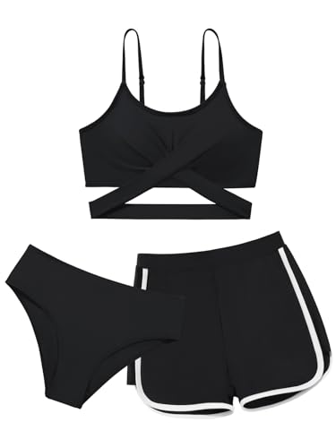 3-teiliges Mädchen-Bikini-Set mit Shorts, überkreuzte Träger,...