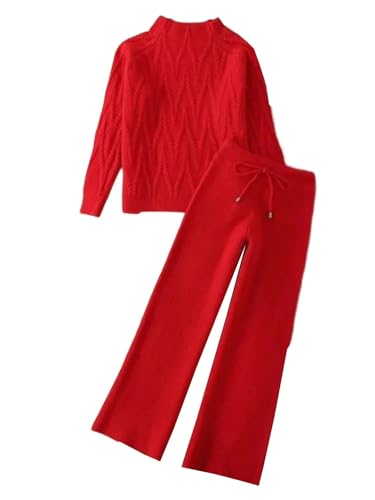 Ensemble tricot femme col roulé coupe décontractée et pantalon large taille L