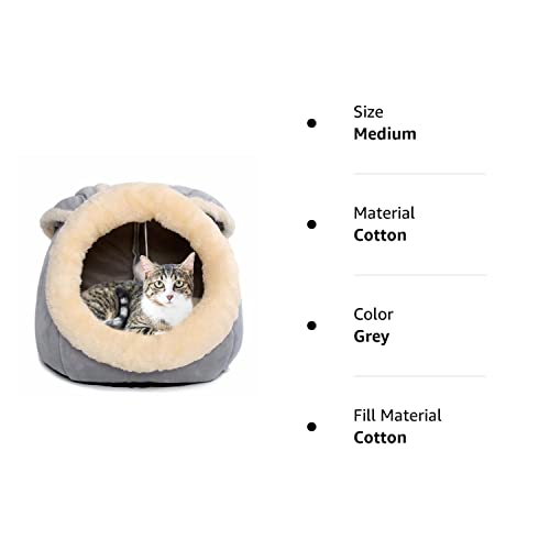 Beds For Indoor Cats - Small Dog Bed With Anti-Slip Bottom, Rabbit-Shaped Cat/Dog Cave With Hanging Toy, Puppy Bed With Removable Cotton Pad, Super Soft Calming Pet Sofa (Grey Medium) #TOP7