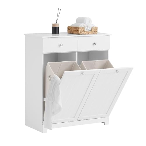 SoBuy Badezimmerschrank mit Wäschekorb - Badschrank mit 2 Wäschesäcken, 2 Schubladen - Stabiler Wäscheschrank für Bad, Waschküche - Modernes Badmöbel aus Holz, Weiß, 78x90x38cm, BZR33-II-W SoBuy Badezimmerschrank mit Wäschekorb - Badschrank mit 2 Wäschesäcken, 2 Schubladen - Stabiler Wäscheschrank für Bad, Waschküche - Modernes Badmöbel aus Holz, Weiß, 78x90x38cm, BZR33-II-W