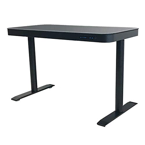 電動昇降デスク ガラストップ USB付 ブラック スタンディングデスク 引出し付 121× 奥行 61× 高さ 76~122cm ワンタッチ昇降 2モーター 静音 速い 安定昇降 高さ登録メモリー機能 衝突検知センサー ZTJ-2001