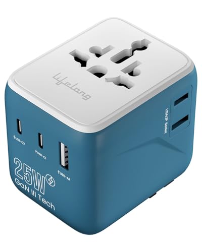 Lifelong Electronics 2500W Universal Travel Adapter All in One | 2 Type-C 25W PD & 1 USB-A 18W QC 3.0 | Dual Fuse Protection | 180+ Countries - Europe/US/Asia etc | International Socket Accessories