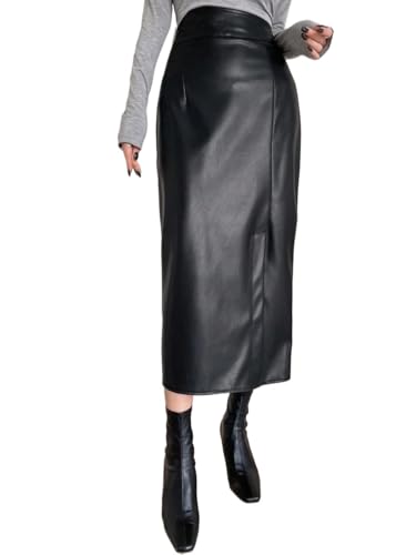 Trend Women's Summer Basic Skirt Pu Material Midi Regular Fit High Waist Plain Pencil Skirt For Beach