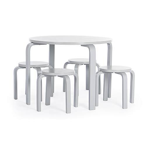 Guidecraft Nordic Table And Chairs Set For Toddlers: Gray - Stacking Bentwood Stools With Curved Wood Activity Play Table - Toddler's Modern Kitchen, Playroom And Classroom Furniture #TOP3