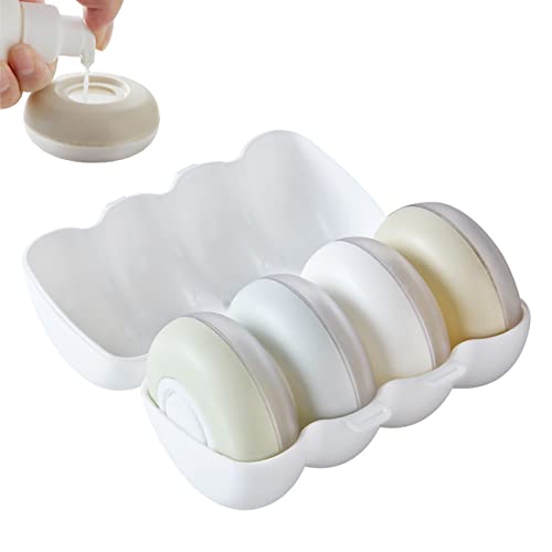 JSMAASER 4Pcs/set Travel Pods, Travel Pods Toiletries with Case, Round Liquid Emulsion Storage Box for Shampoo Conditioner Lotion Creams