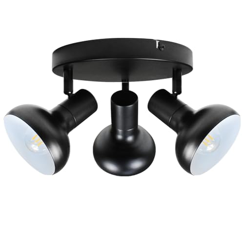 HiBay 3-Light Track Lighting, Farmhouse Ceiling Light Fixtures Black, Directional Spotlight Round for Kitchen Bedroom Dining Room, E12 Base (Bulbs Not Included)