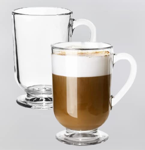 Image of 300 ML Glass Coffee Mug Set, with Convenient Handle, Tea Glasses for Hot /Cold Beverages, Thermal Shock Resistant, Tempered Glass, Mugs for Cappuccino Pack of 2 (PN - 06, 2 Count (Pack of 1))