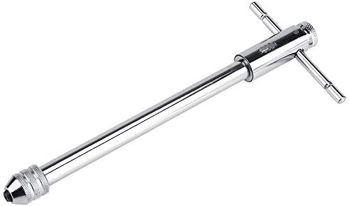Yosoo Adjustable T-Handle Ratchet Tap Holder Wrench Household Alloy Steel Silver Adjustable T Type One-Hand Ratchet Wrench Adjustable Tap Wrench T-Handle Tap Wrenches (M3-M8 Long)