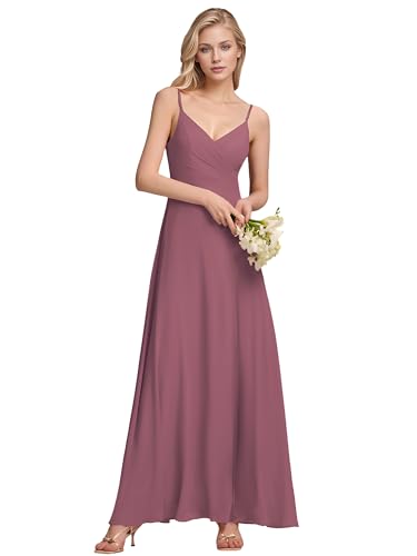 Image of Ever-Pretty Women's Sexy Side Slit V Neck Spaghetti Straps Chiffon A Line Bridesmaid Dress 0128B-PH