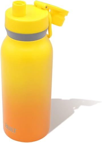 Miniatura 7 de BUILT Botella de acero inoxidable con aislamiento al vacío de doble pared de 32 onzas de boca ancha con tapa para chug, amarillo y naranja cítricos