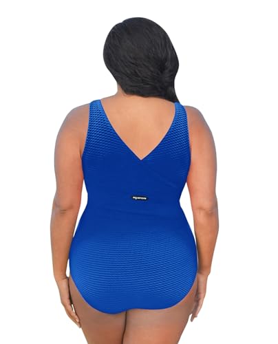 Women's Chlorine Resistant Solid Textured Surplice Back Plus Size Swimsuit2