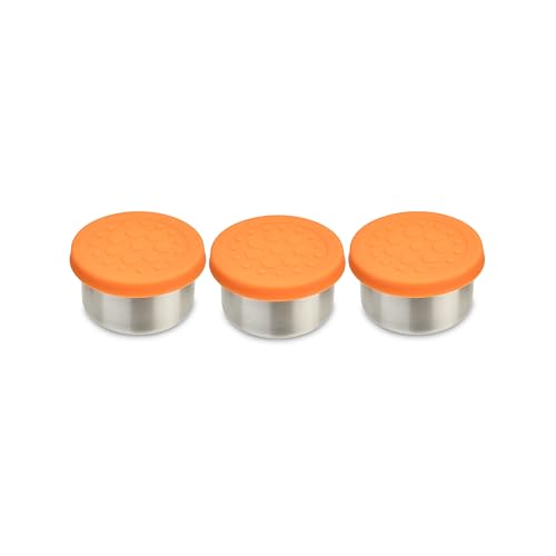 LunchBots 1.5 oz Stainless Steel Dressing Container for Condiments, Dips, Snacks, Dipping Sauce Cups with Silicone Lid, Fits in Lunch Bags and Bento Boxes – Set of 3 (Orange)