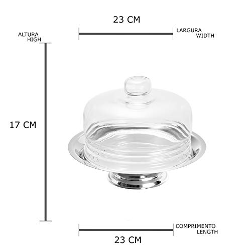 Prato para Queijo com Pé de Aço Inox e Tampa de Vidro Rojemac Cromado