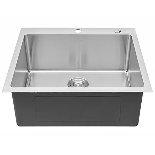 Cozyblock 25 Inches 16-Gauge Stainless Steel Topmount Drop-In Single Bowl Kitchen Sink In Brushed Stainless Steel Finish With Silicon Dishrack And Strainer #TOP2