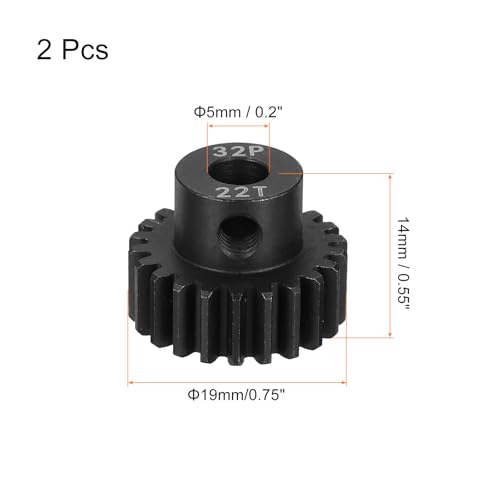 QUARKZMAN 2 Stk RC 32P Gehärtetes Ritzel 5mm Welle 22T Motor Zahnräder Kohlenstoffstahl Für 1/10 RC Modellauto Boot Drohne