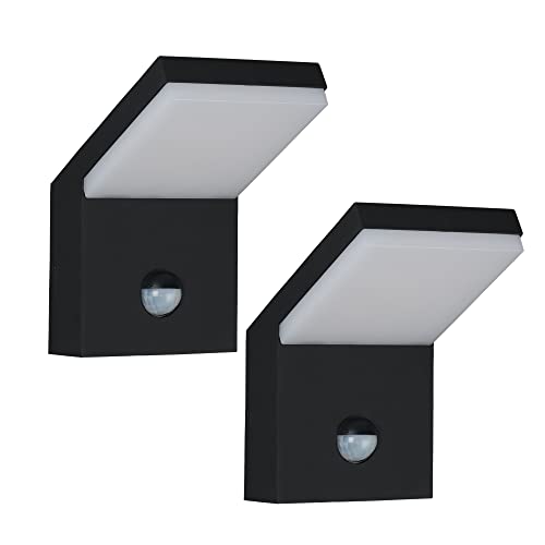 2 Pack Motion Sensor Porch Light Outdoor Wall Mount Black Exterior Light Fixture LED Modern Wall Sconce for House Garden Patio Garage IP54 Waterproof 1800lm 18W 3000K Warm White