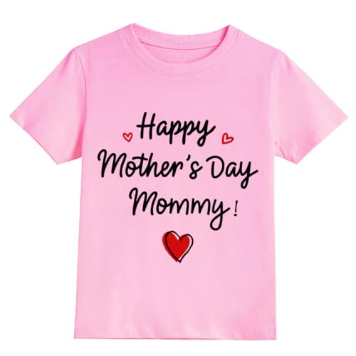 Joctoh Baby Girls Mothers Day Shirt Happy Mother's Day Mommy Letter Print Tee Short Sleeve Cotton Top Kids Gift Size 3t 4t