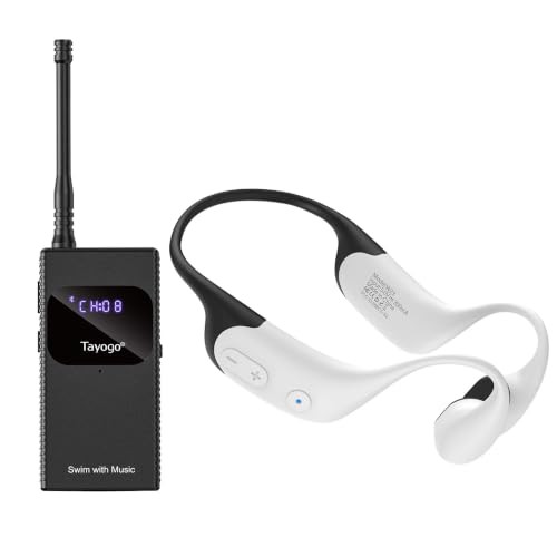 Image of Tayogo Swimming Headphones T6 + W23 Bone Conduction, Under Water Audio System, Spotify Swim Headset, No Need to Download, Waterproof FM Receiving & Bluetooth Open Ear Swim Headset for Training